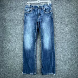 Buckle BKE Jake Jeans‎ Mens 31L X 32 Blue Western Cowboy Rodeo Straight Whiskers